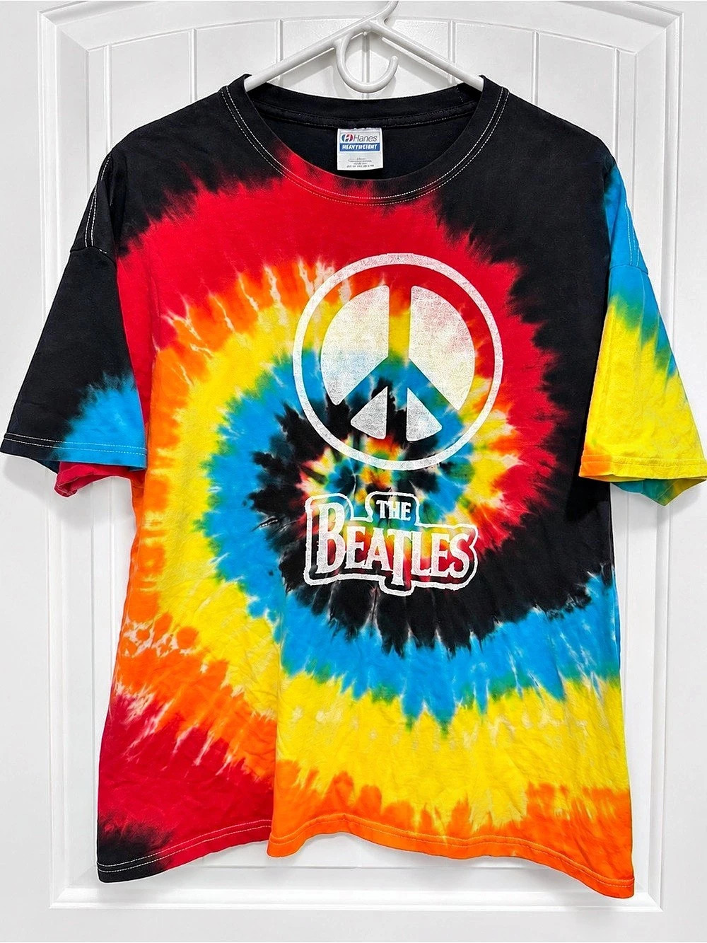 Vintage Beatles Tie Dye Peace Sign Tee XL Hanes Heavyweight